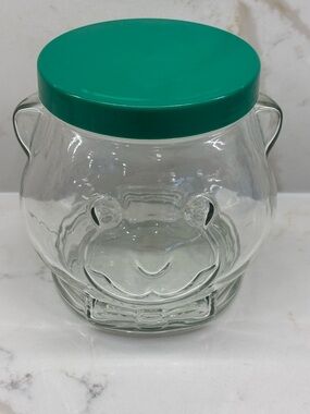 Vintage 1989 Kraft Peanut Butter Clear Glass Bear Head Shaped Jar with Lid